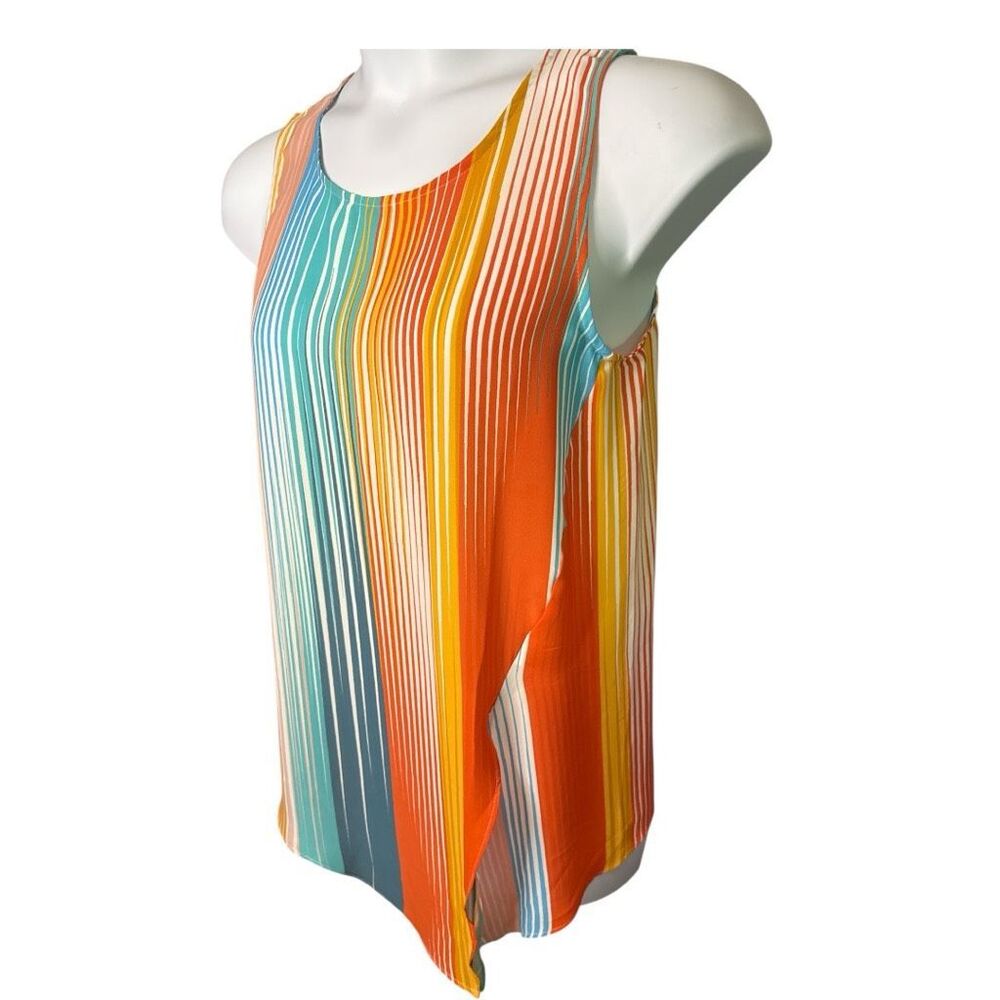 Rachel Zoe‎ Multicolor Striped Tank Top Sleeveless Scoop Neck Ruffle Slit M